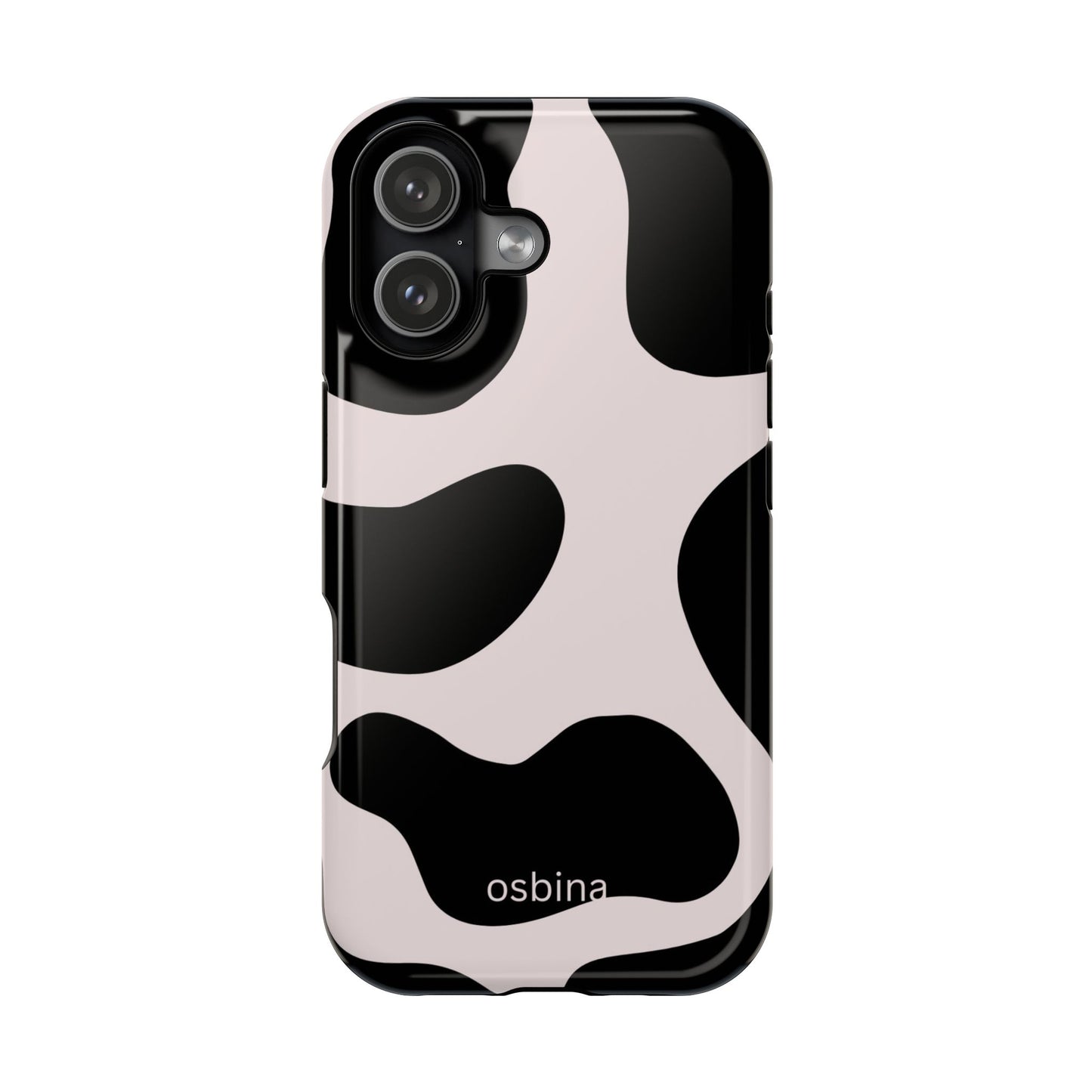 osbina | MagSafe compatible for iPhone | Prairie Chic Pink & Black Cow Print Phone Case | Modern Muse Collection