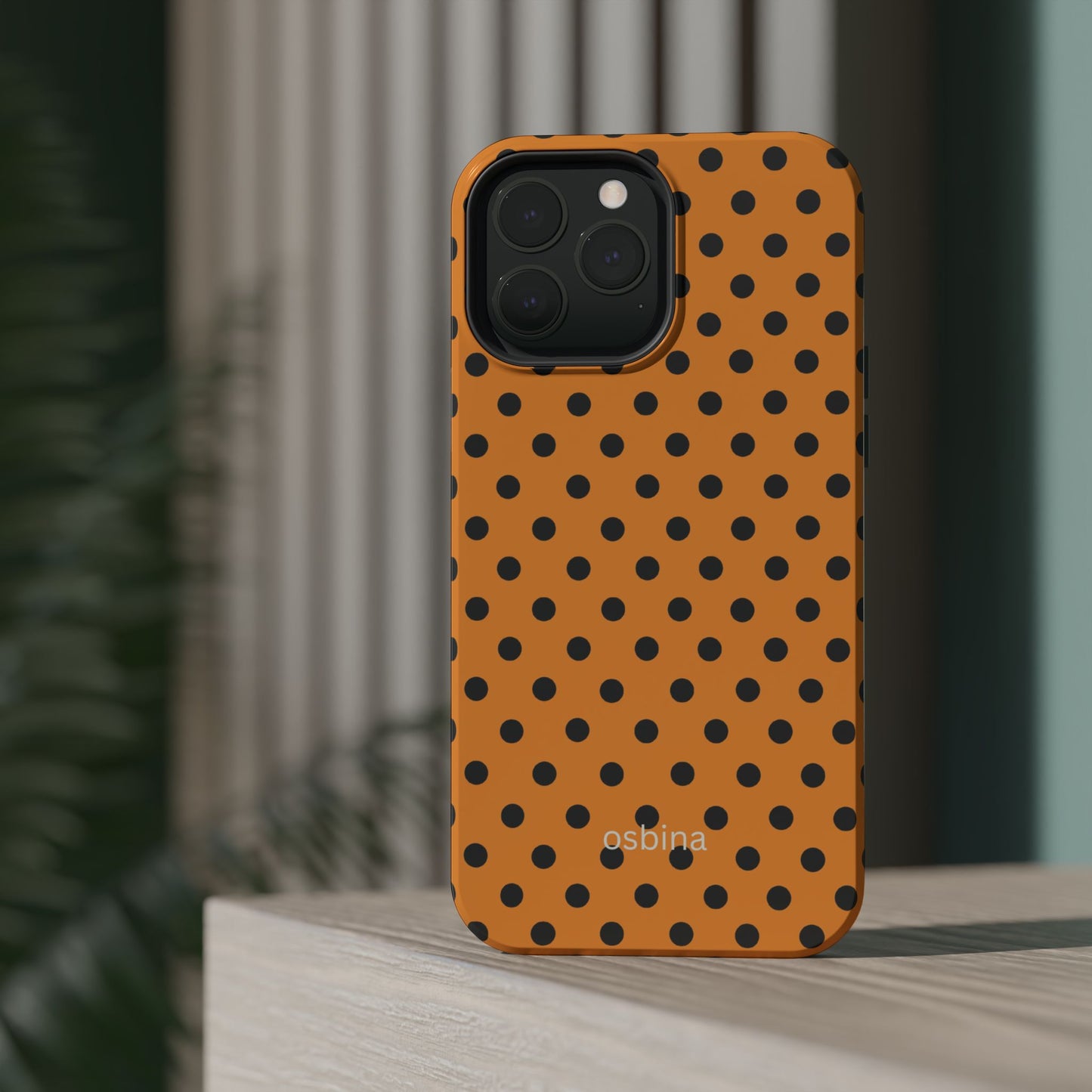 osbina | MagSafe Compatible for iPhone | Spot On Chic — The Orange + Black Polka Dot Case | The Season Collective
