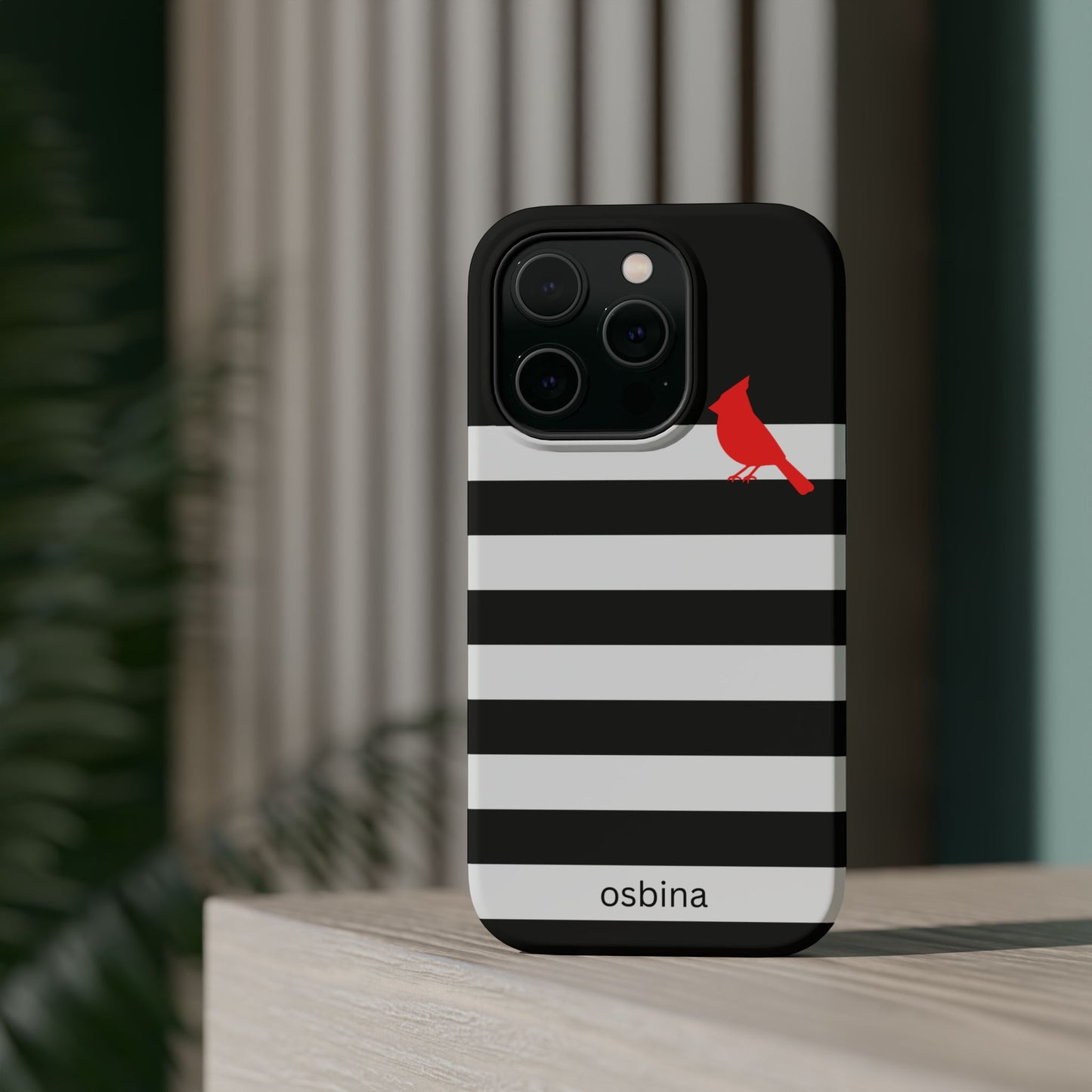 osbina | MagSafe compatible for iPhone | Redbird Edition Thinking of You Phone Case Black & White Stripe | Inspired By Collection