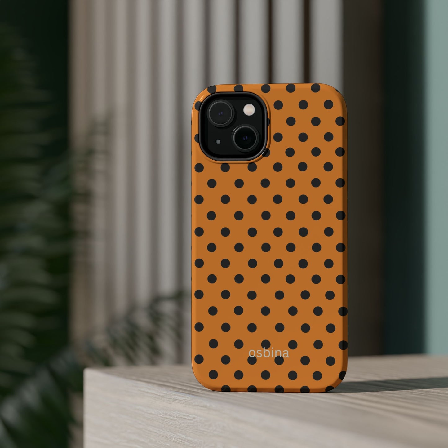 osbina | MagSafe Compatible for iPhone | Spot On Chic — The Orange + Black Polka Dot Case | The Season Collective