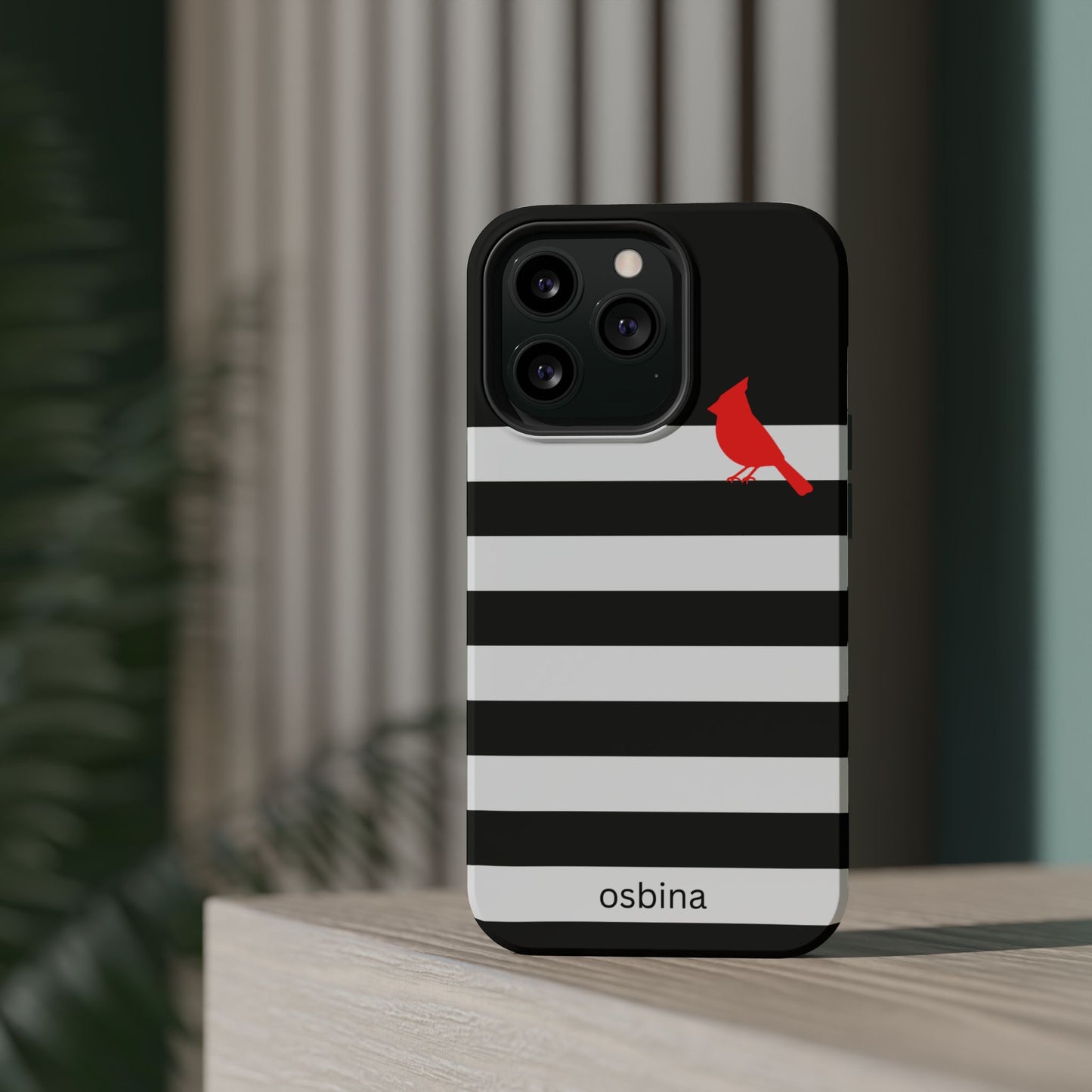 osbina | MagSafe compatible for iPhone | Redbird Edition Thinking of You Phone Case Black & White Stripe | Inspired By Collection
