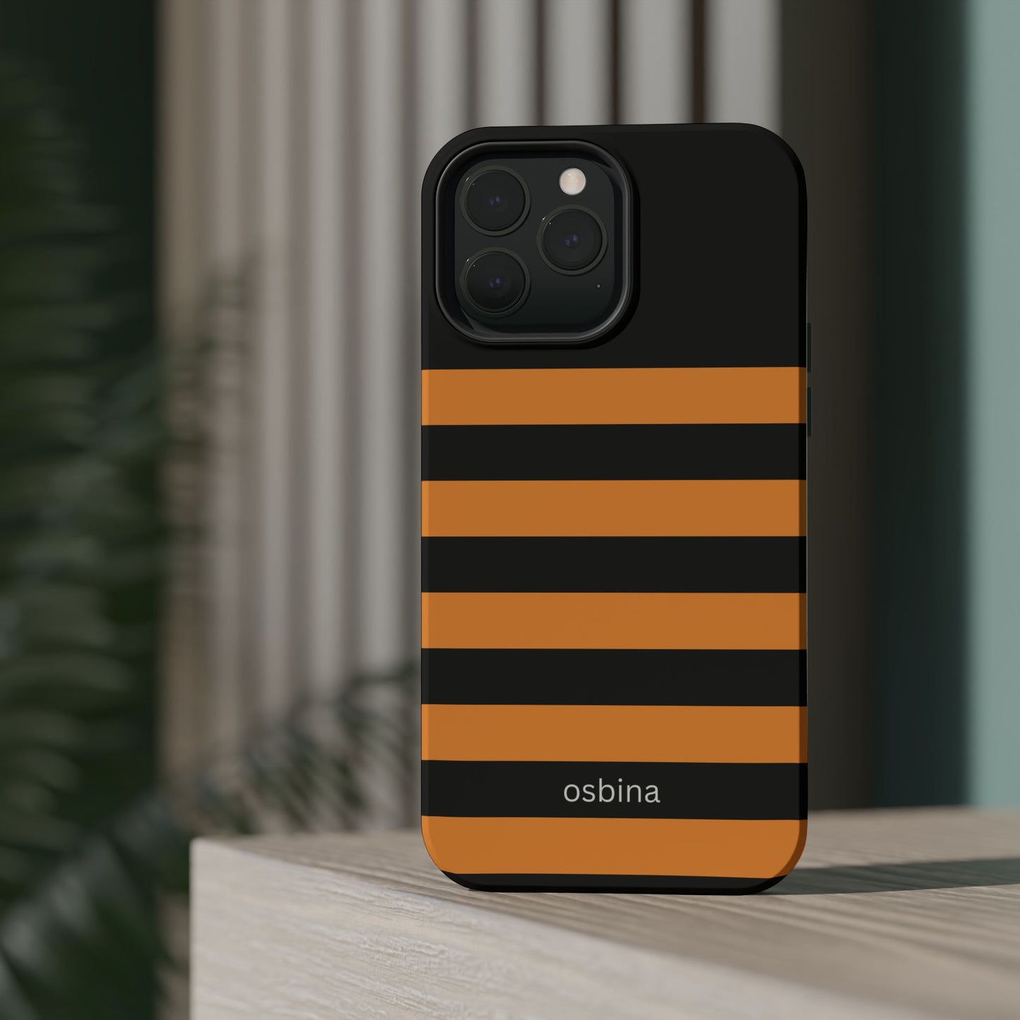 osbina | MagSafe Compatible for iPhone | The Horizon Stripe Case in Black + Orange | The Season Collective
