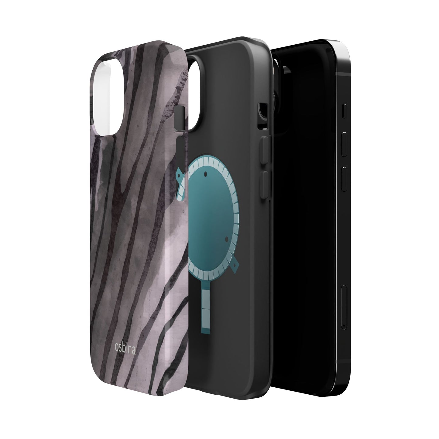 osbina | MagSafe Compatible for iPhone | Stripes on Point — The Muted Gray + Black Tiger Case | The Season Collective