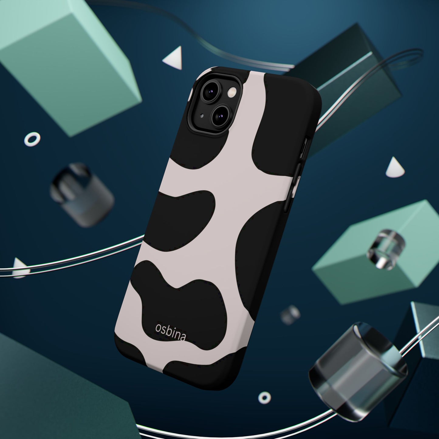 osbina | MagSafe compatible for iPhone | Prairie Chic Pink & Black Cow Print Phone Case | Modern Muse Collection