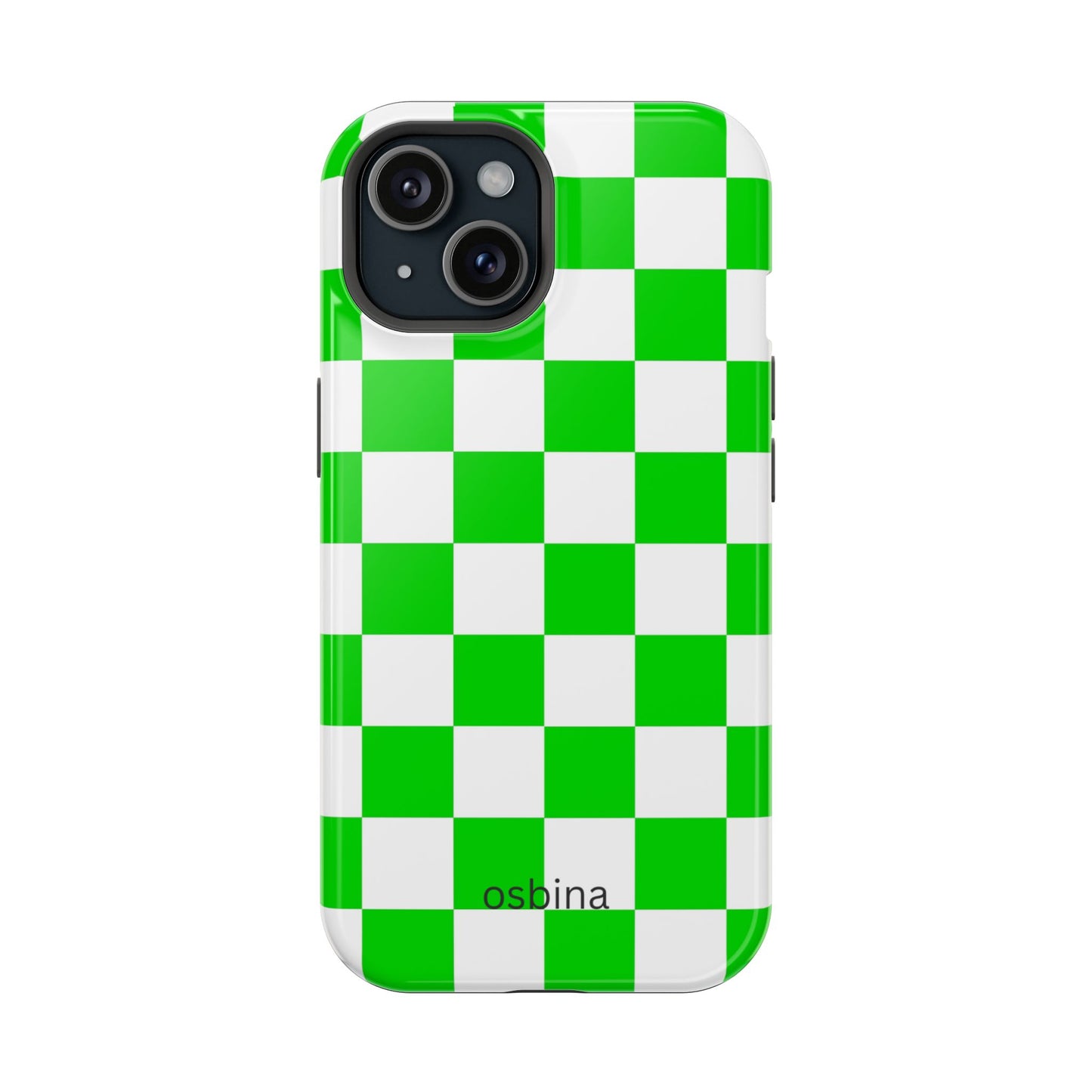 osbina | MagSafe compatible for iPhone | Neon Verdi Checks Phone Case | Color Edit Collection