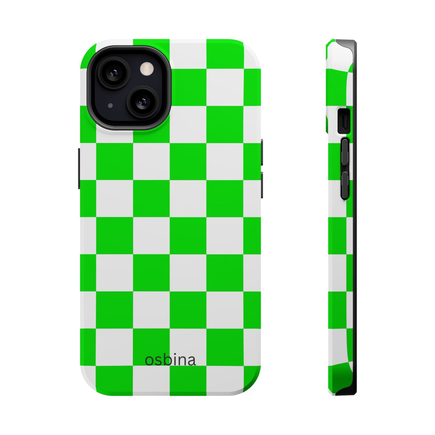 osbina | MagSafe compatible for iPhone | Neon Verdi Checks Phone Case | Color Edit Collection