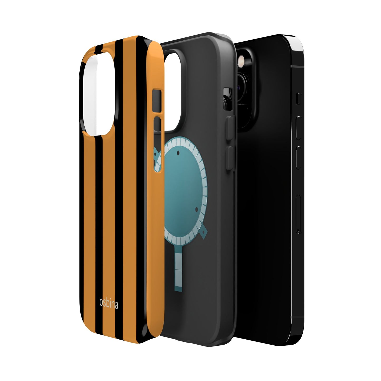 osbina | MagSafe Compatible for iPhone | The Statement Stripe Case in Black + Orange | The Season Collective