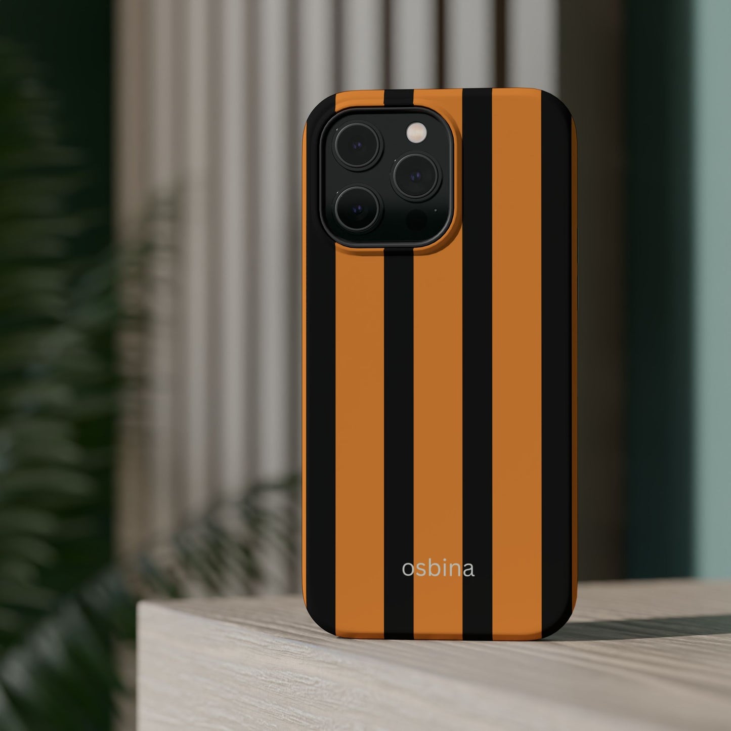 osbina | MagSafe Compatible for iPhone | The Statement Stripe Case in Black + Orange | The Season Collective