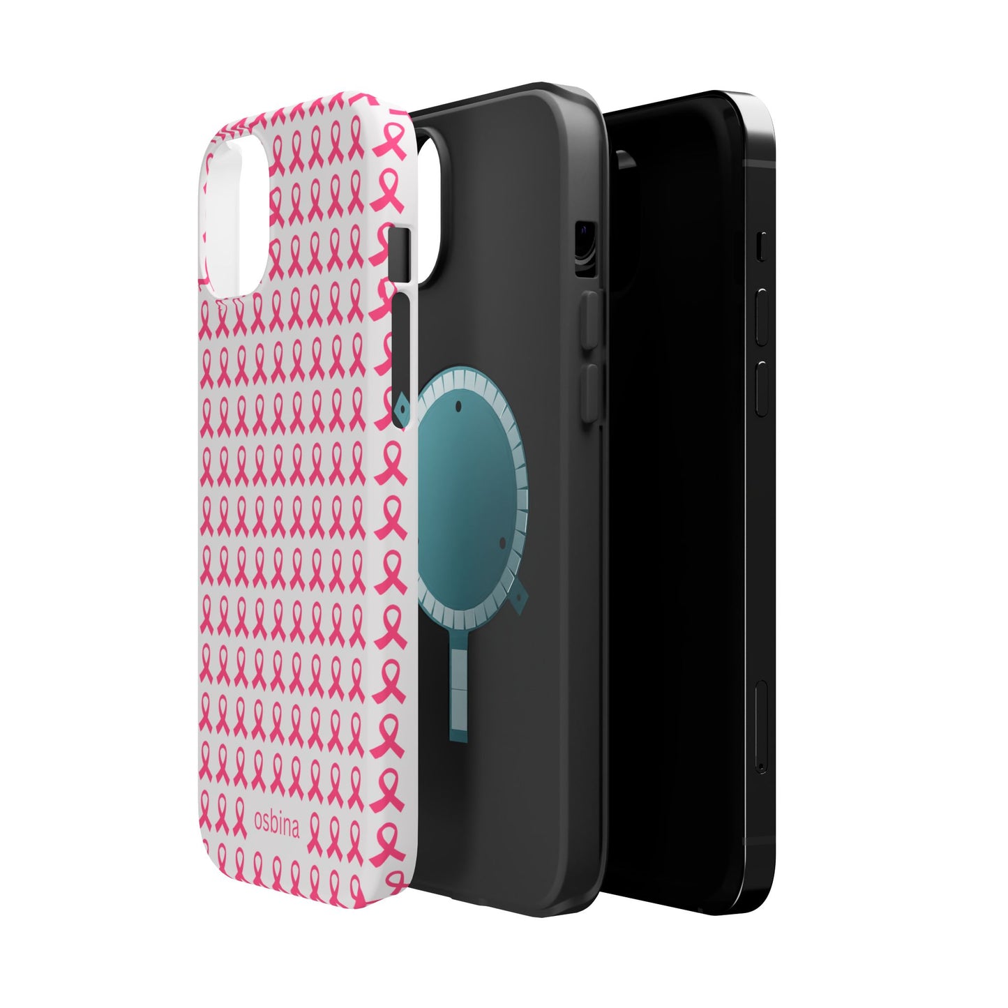 osbina | MagSafe compatible for iPhone | Limited Edition The Side By Side Pink Ribbons Case in Light Pink + Soft Pink + Hot Pink | The Pink October Collection | Inspired By