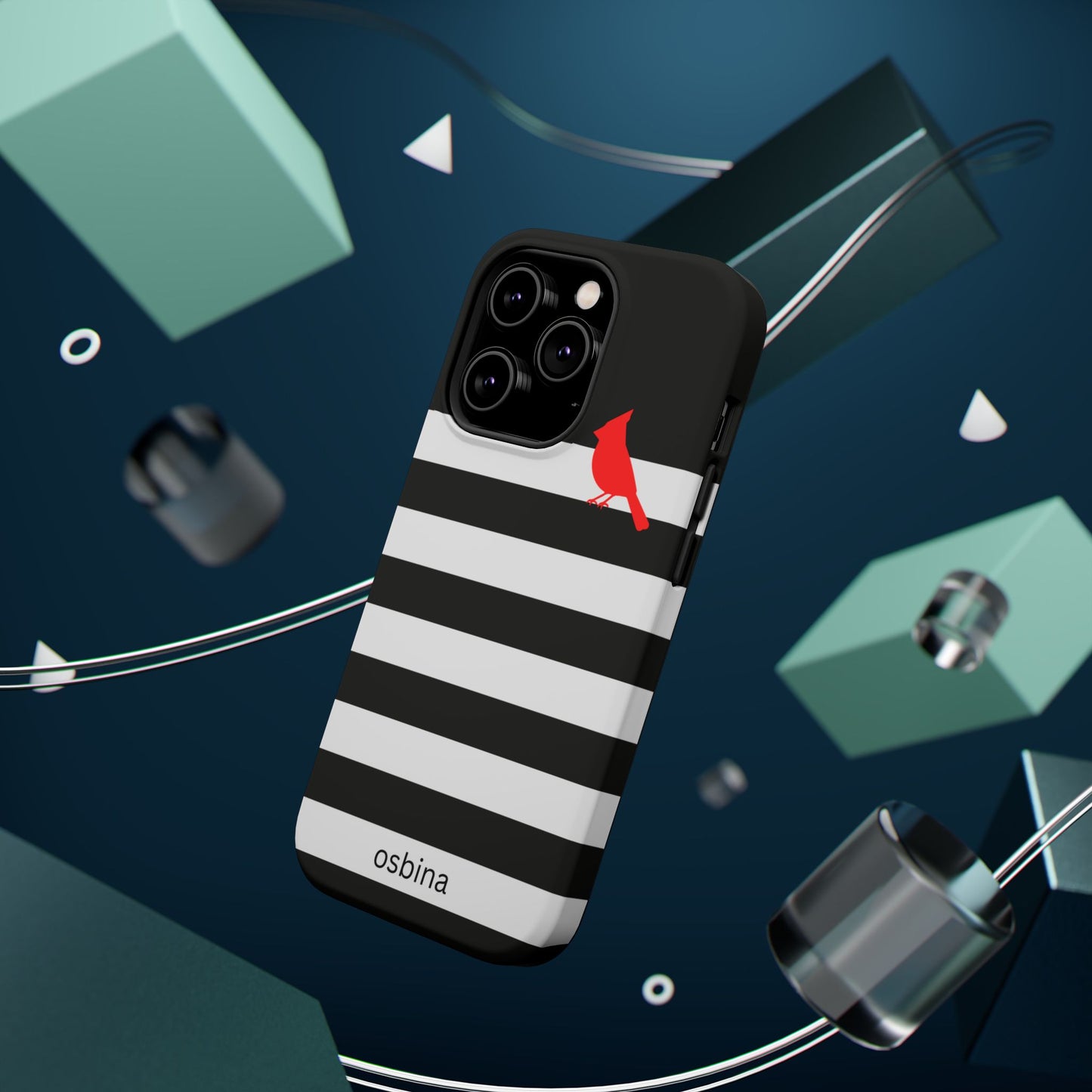 osbina | MagSafe compatible for iPhone | Redbird Edition Thinking of You Phone Case Black & White Stripe | Inspired By Collection