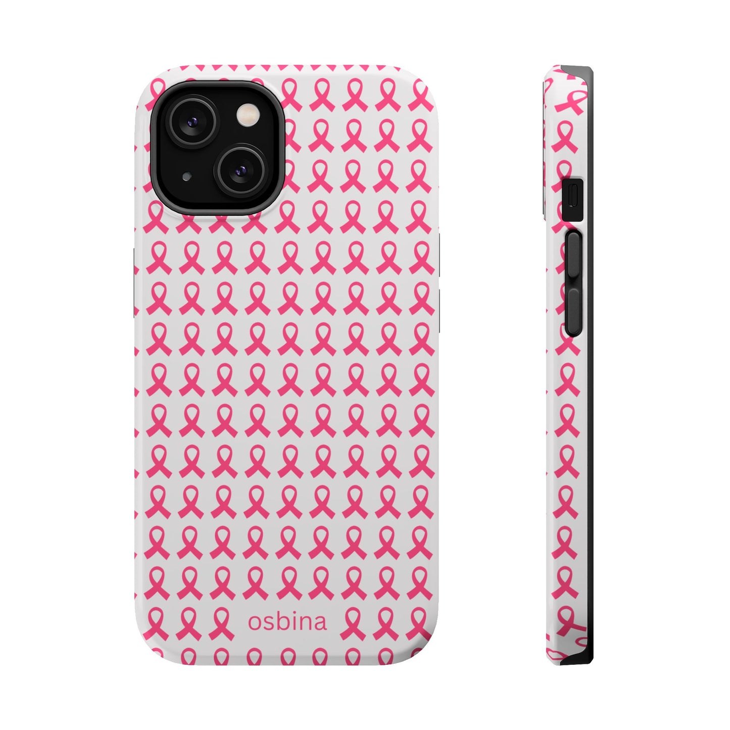 osbina | MagSafe compatible for iPhone | Limited Edition The Side By Side Pink Ribbons Case in Light Pink + Soft Pink + Hot Pink | The Pink October Collection | Inspired By