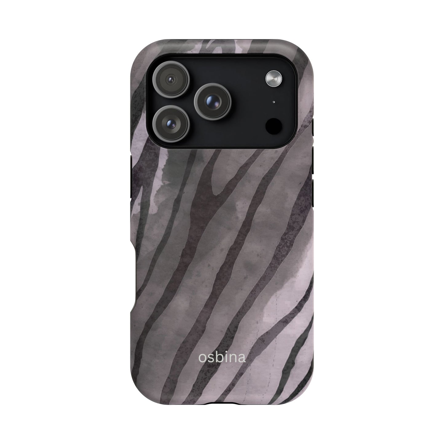 osbina | MagSafe Compatible for iPhone | Stripes on Point — The Muted Gray + Black Tiger Case | The Season Collective