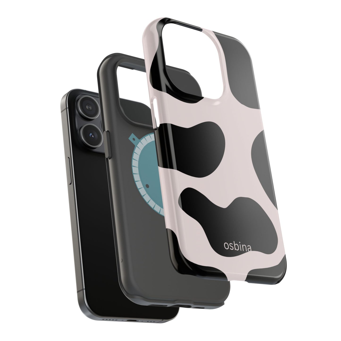 osbina | MagSafe compatible for iPhone | Prairie Chic Pink & Black Cow Print Phone Case | Modern Muse Collection