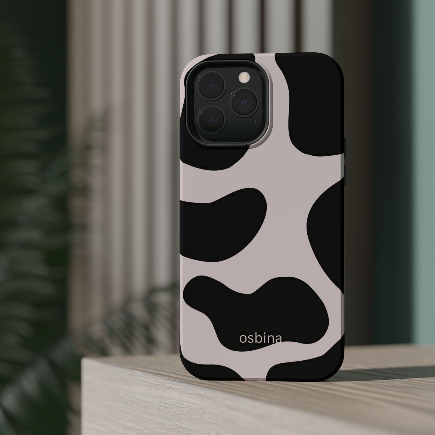osbina | MagSafe compatible for iPhone | Prairie Chic Pink & Black Cow Print Phone Case | Modern Muse Collection