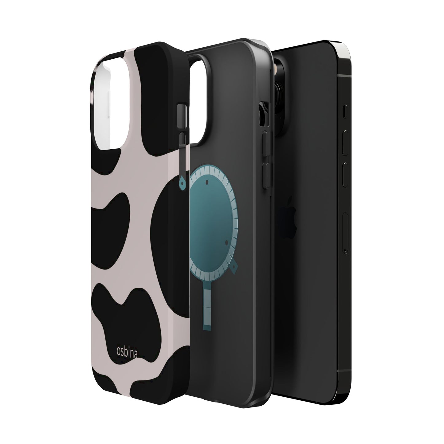 osbina | MagSafe compatible for iPhone | Prairie Chic Pink & Black Cow Print Phone Case | Modern Muse Collection