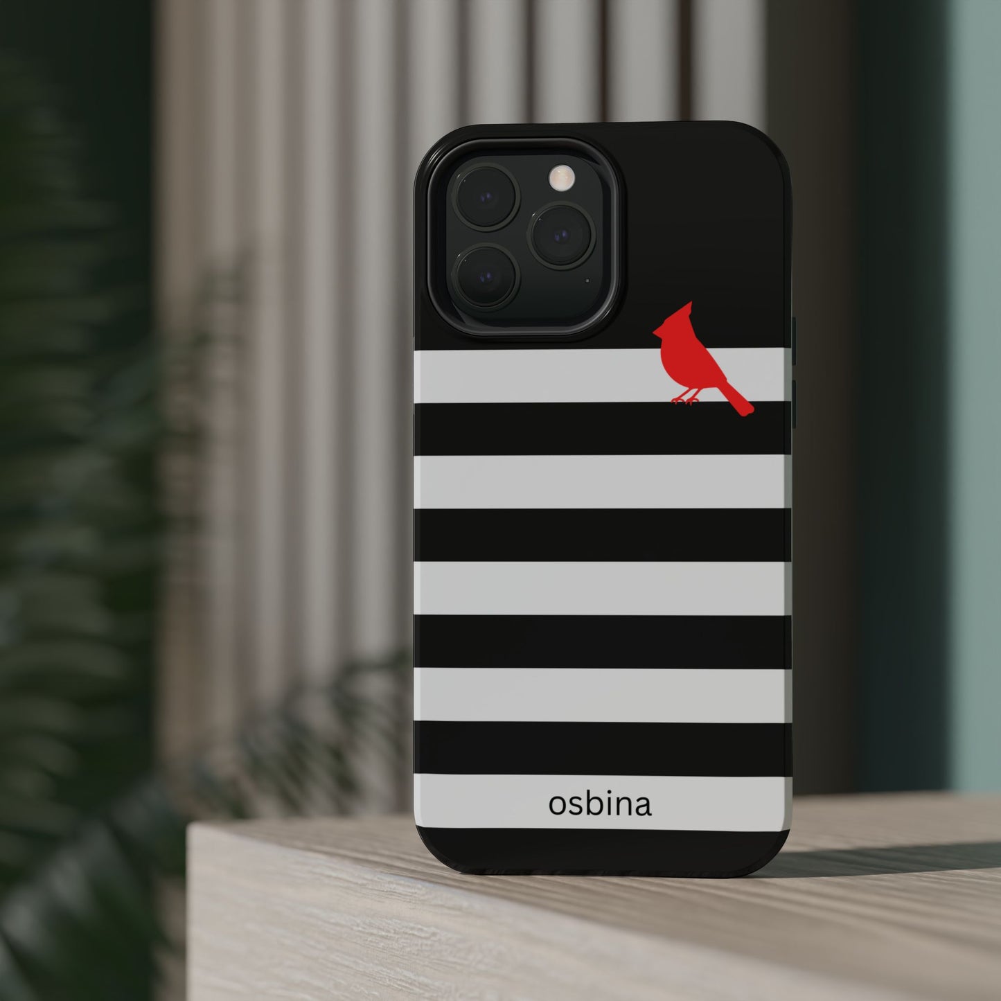 osbina | MagSafe compatible for iPhone | Redbird Edition Thinking of You Phone Case Black & White Stripe | Inspired By Collection