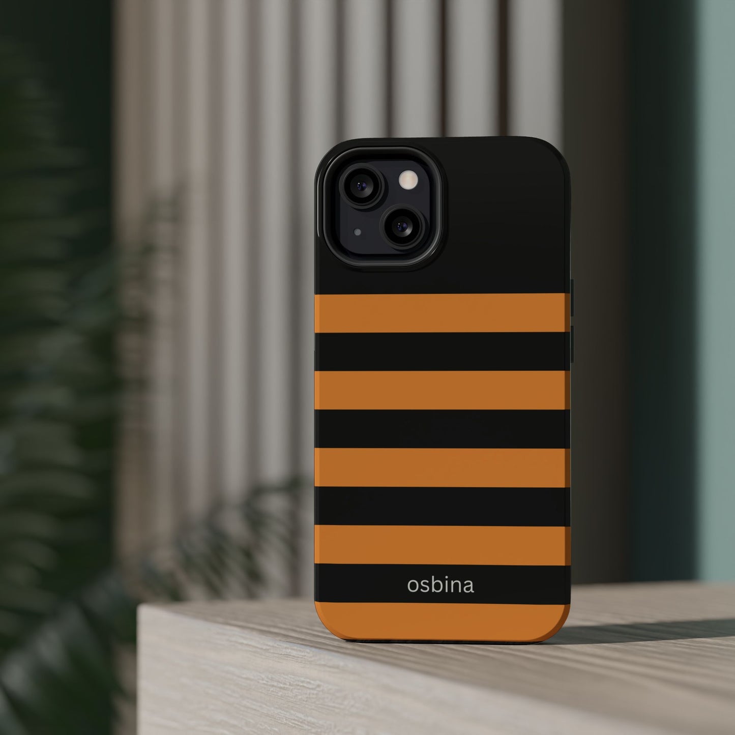 osbina | MagSafe Compatible for iPhone | The Horizon Stripe Case in Black + Orange | The Season Collective