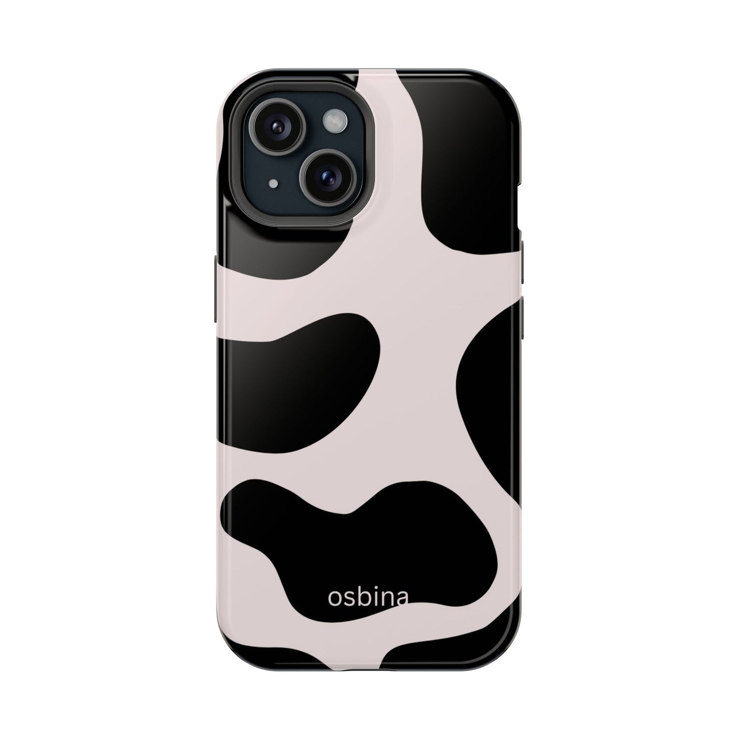 osbina | MagSafe compatible for iPhone | Prairie Chic Pink & Black Cow Print Phone Case | Modern Muse Collection