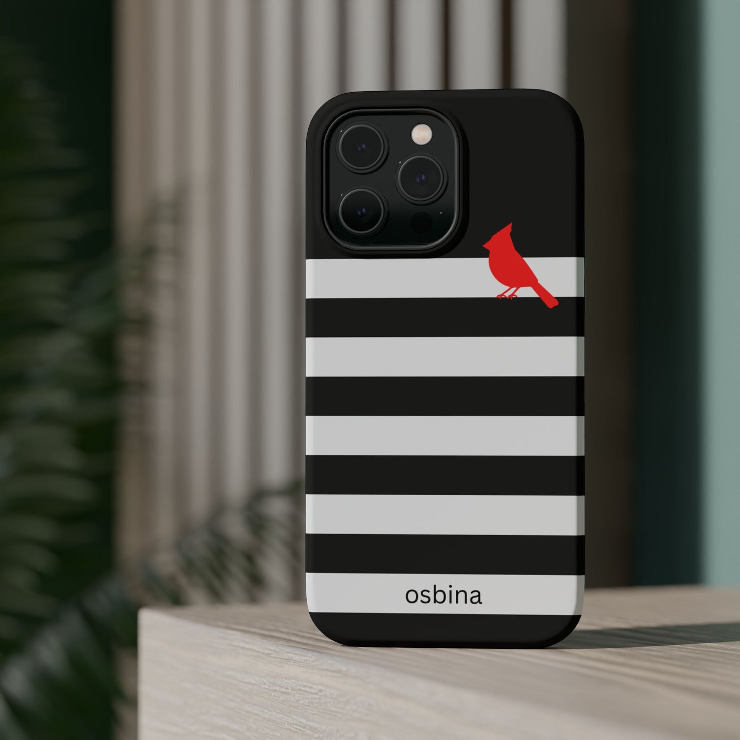 osbina | MagSafe compatible for iPhone | Redbird Edition Thinking of You Phone Case Black & White Stripe | Inspired By Collection