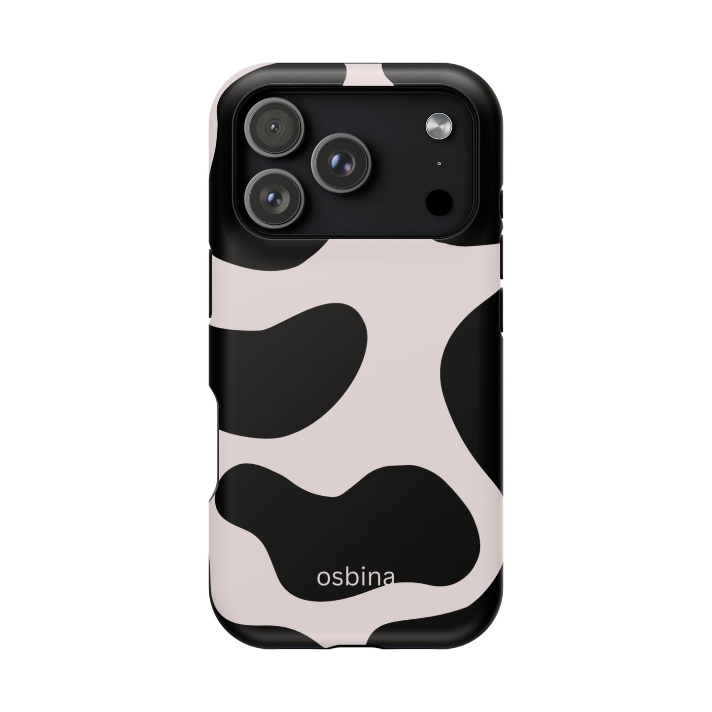 osbina | MagSafe compatible for iPhone | Prairie Chic Pink & Black Cow Print Phone Case | Modern Muse Collection