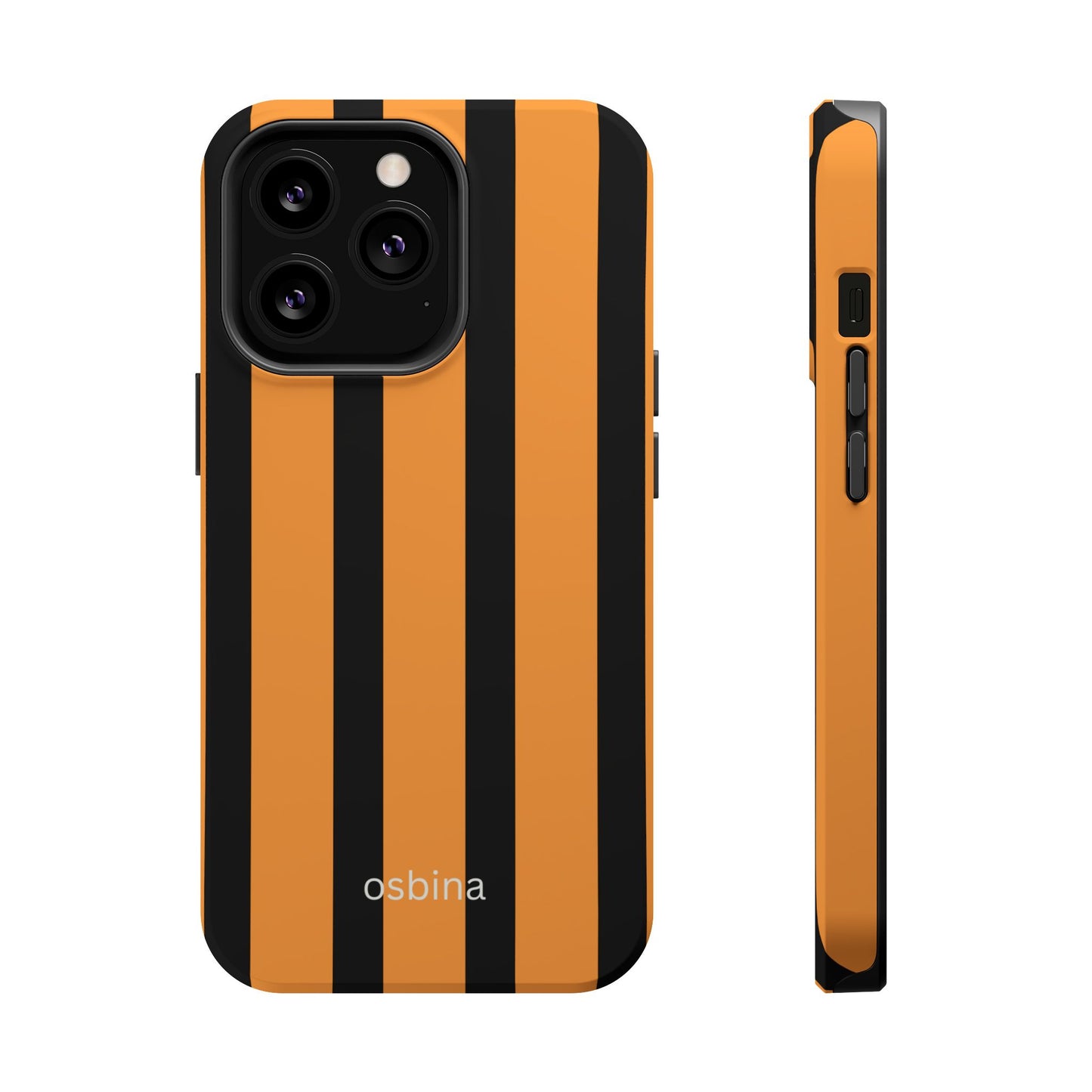 osbina | MagSafe Compatible for iPhone | The Statement Stripe Case in Black + Orange | The Season Collective
