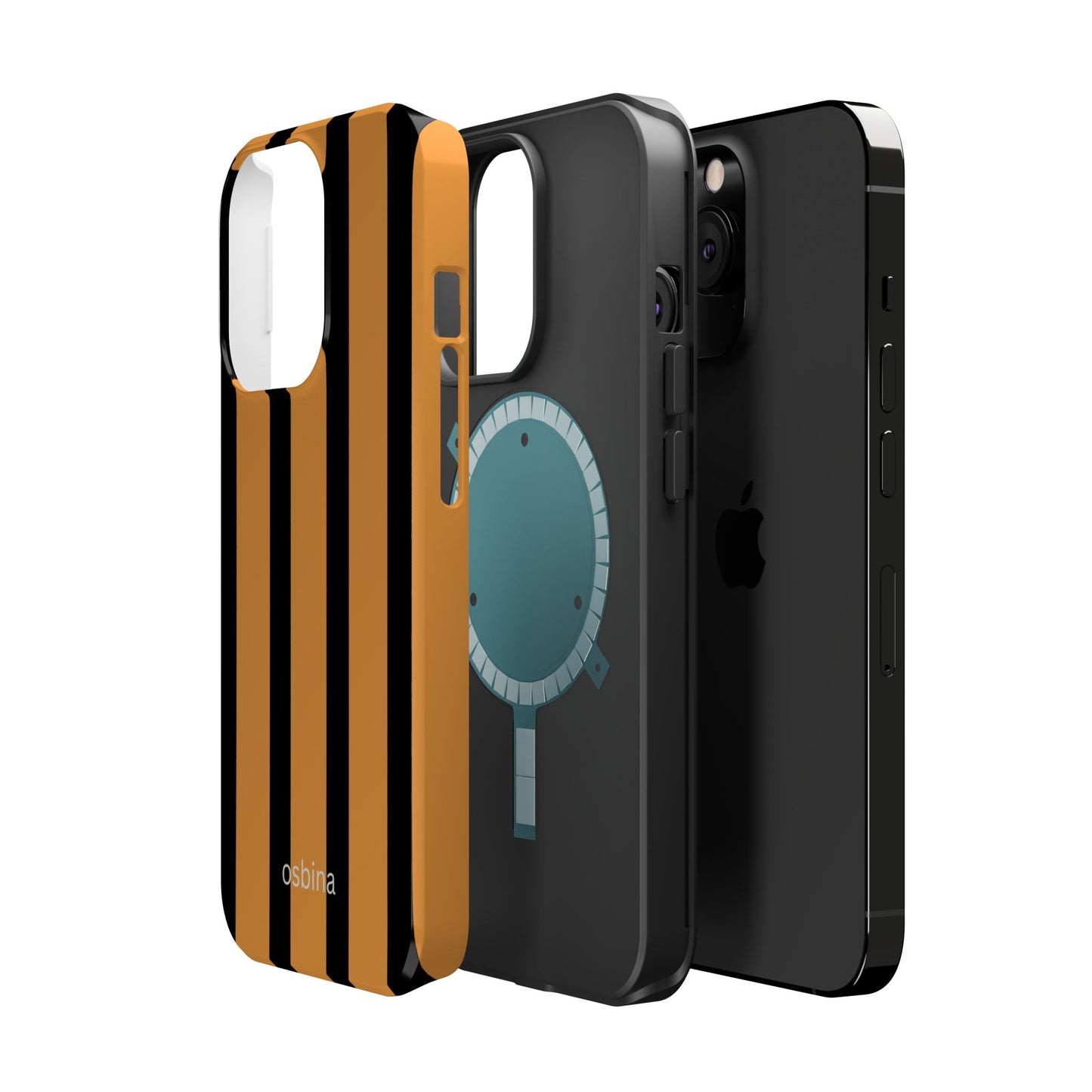osbina | MagSafe Compatible for iPhone | The Statement Stripe Case in Black + Orange | The Season Collective