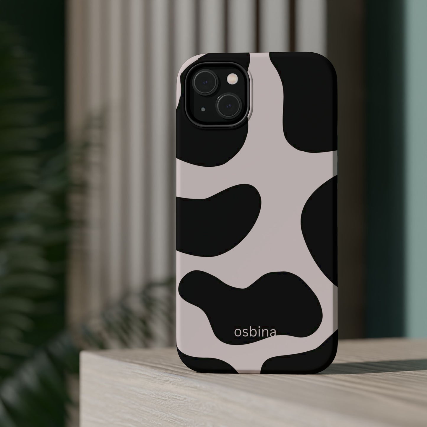 osbina | MagSafe compatible for iPhone | Prairie Chic Pink & Black Cow Print Phone Case | Modern Muse Collection