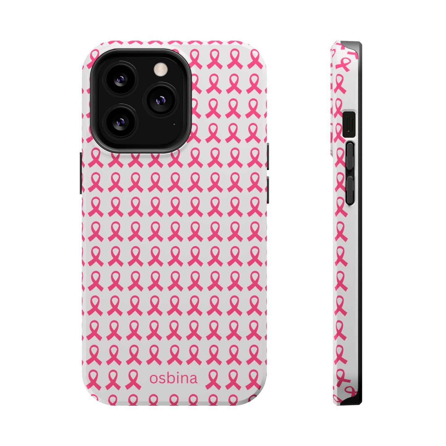 osbina | MagSafe compatible for iPhone | Limited Edition The Side By Side Pink Ribbons Case in Light Pink + Soft Pink + Hot Pink | The Pink October Collection | Inspired By