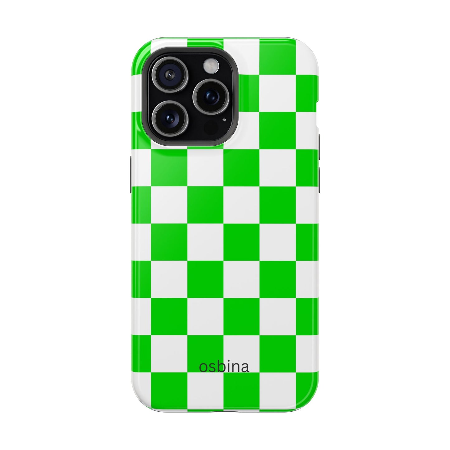 osbina | MagSafe compatible for iPhone | Neon Verdi Checks Phone Case | Color Edit Collection