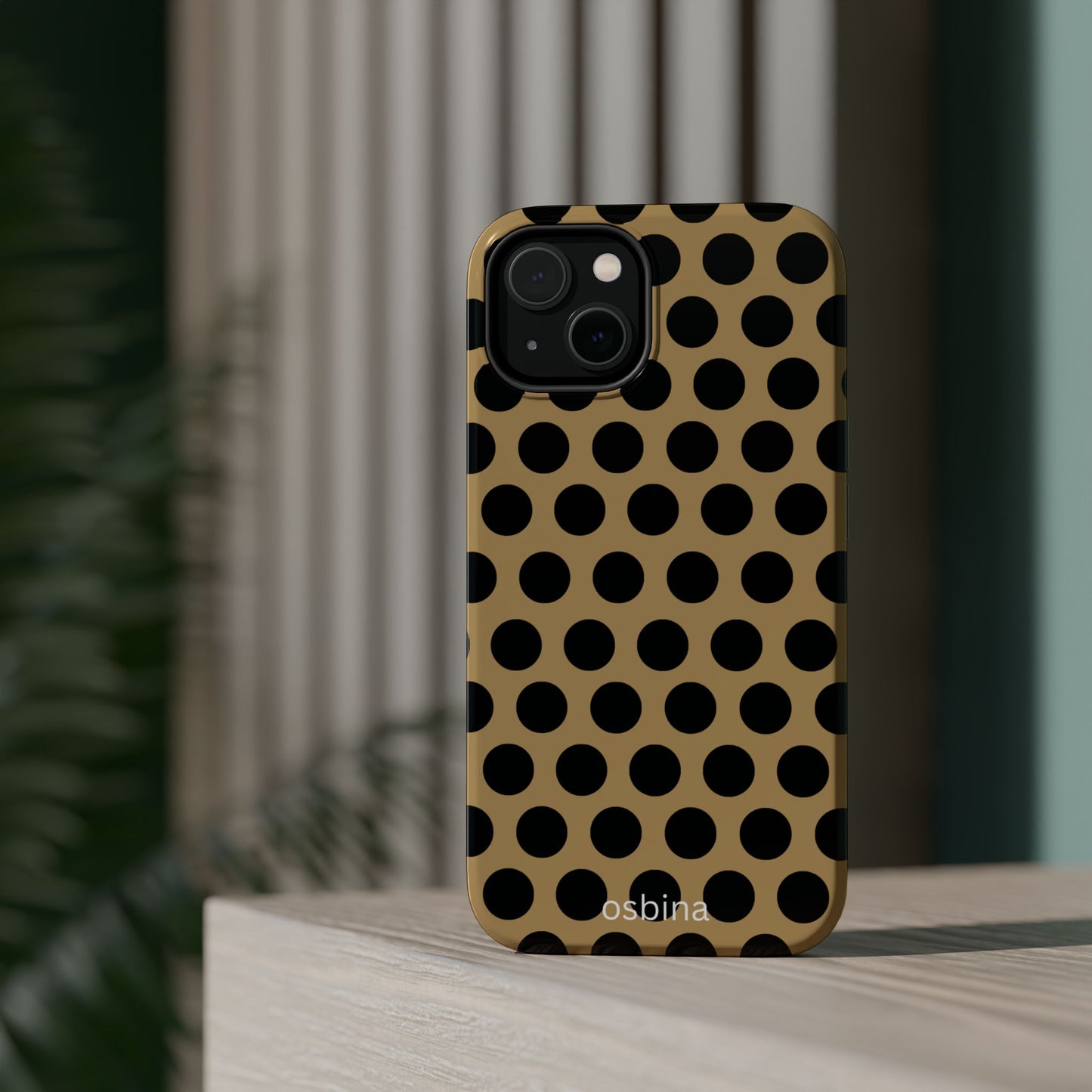 osbina | MagSafe compatible for iPhone | Camel Noir Dots Phone Case | Modern Muse Collection