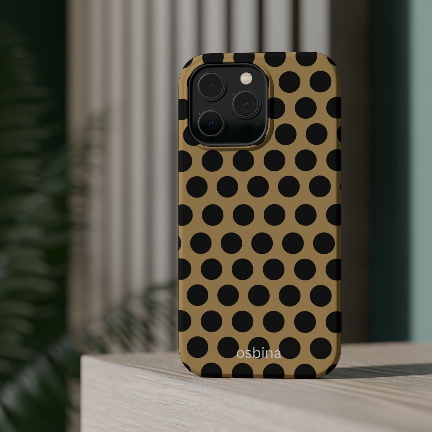 osbina | MagSafe compatible for iPhone | Camel Noir Dots Phone Case | Modern Muse Collection