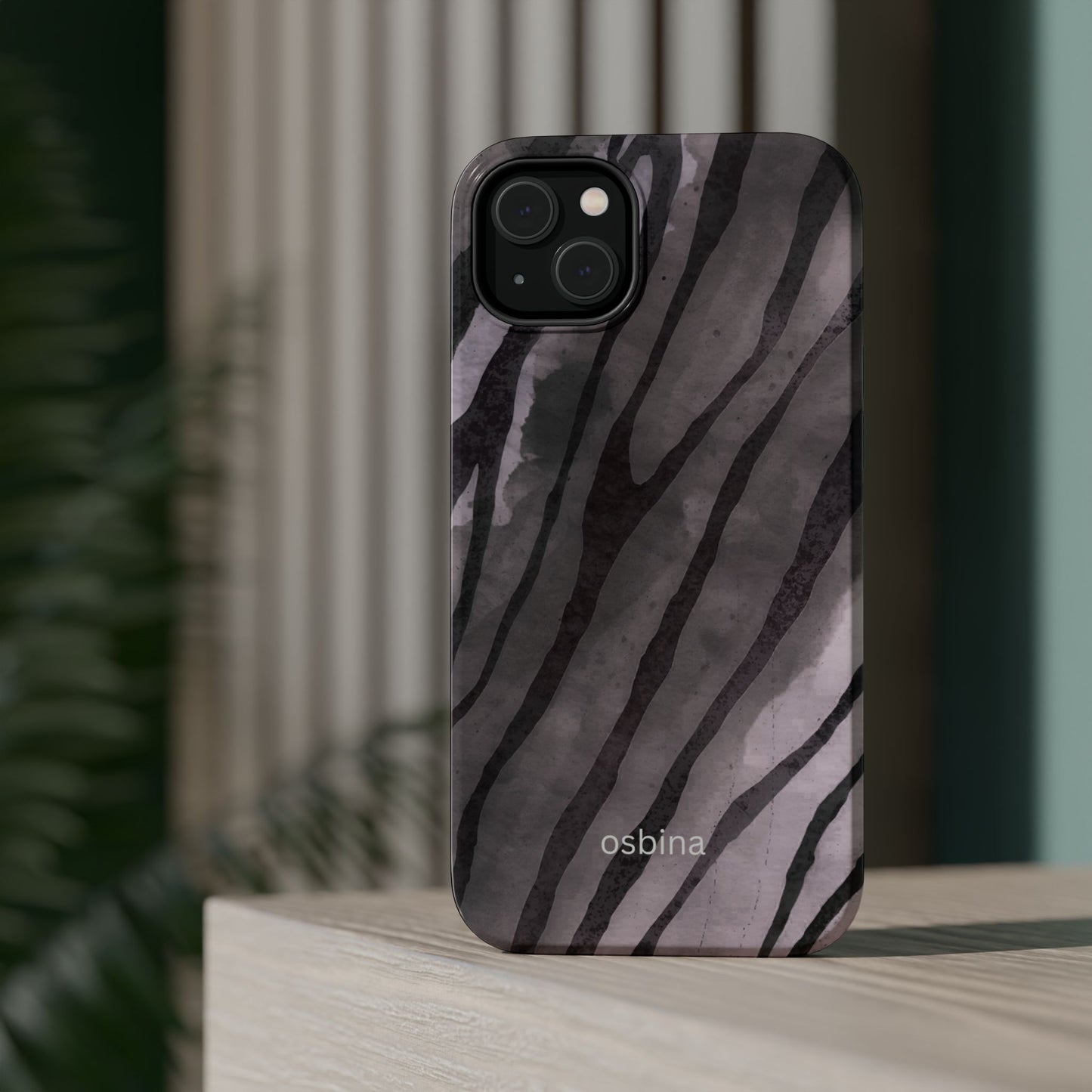 osbina | MagSafe Compatible for iPhone | Stripes on Point — The Muted Gray + Black Tiger Case | The Season Collective