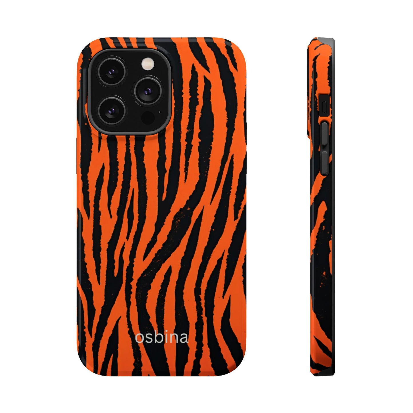 osbina | MagSafe Compatible for iPhone | Tiger, But Make It Chic — The Bengal Stripe Case in Orange + Black | The Season Collective