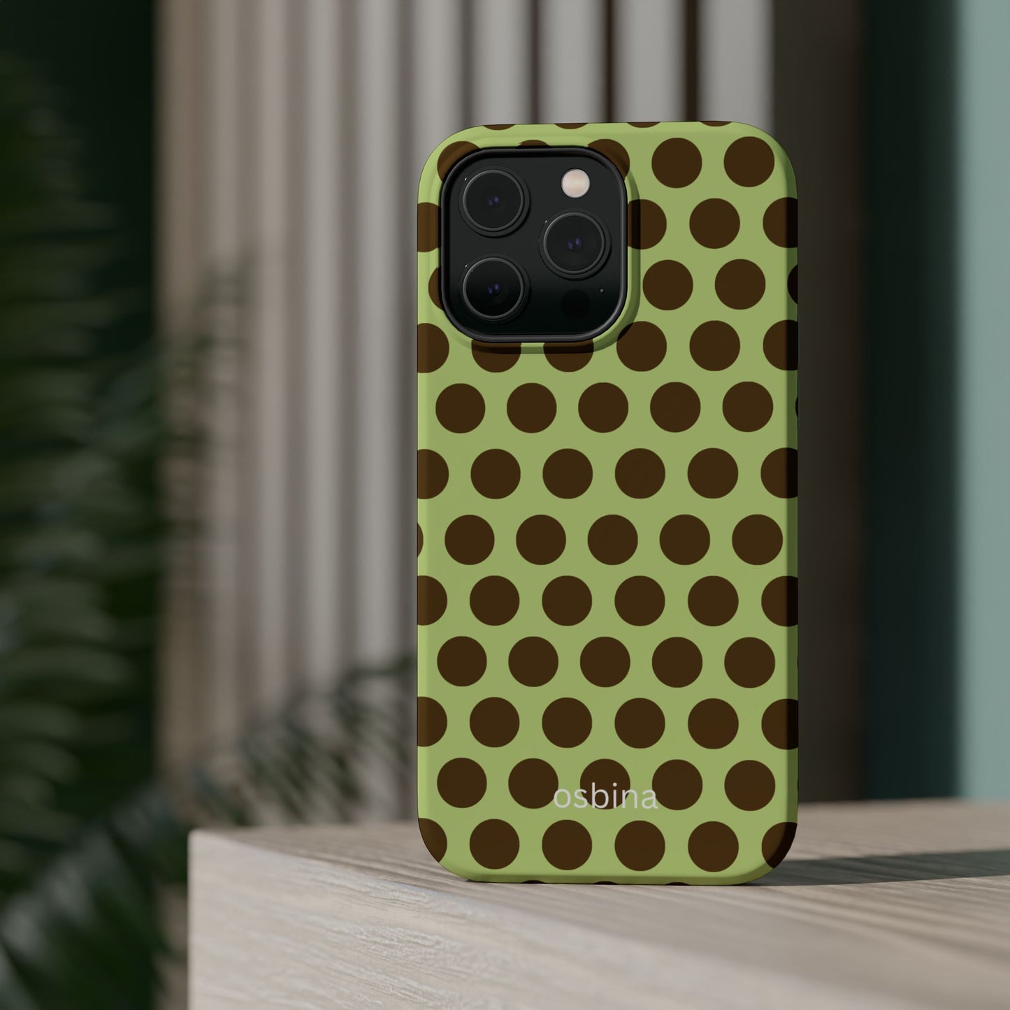 osbina | MagSafe compatible for iPhone | Chartreuse Cocoa Dots Phone Case | Color Edit Collection
