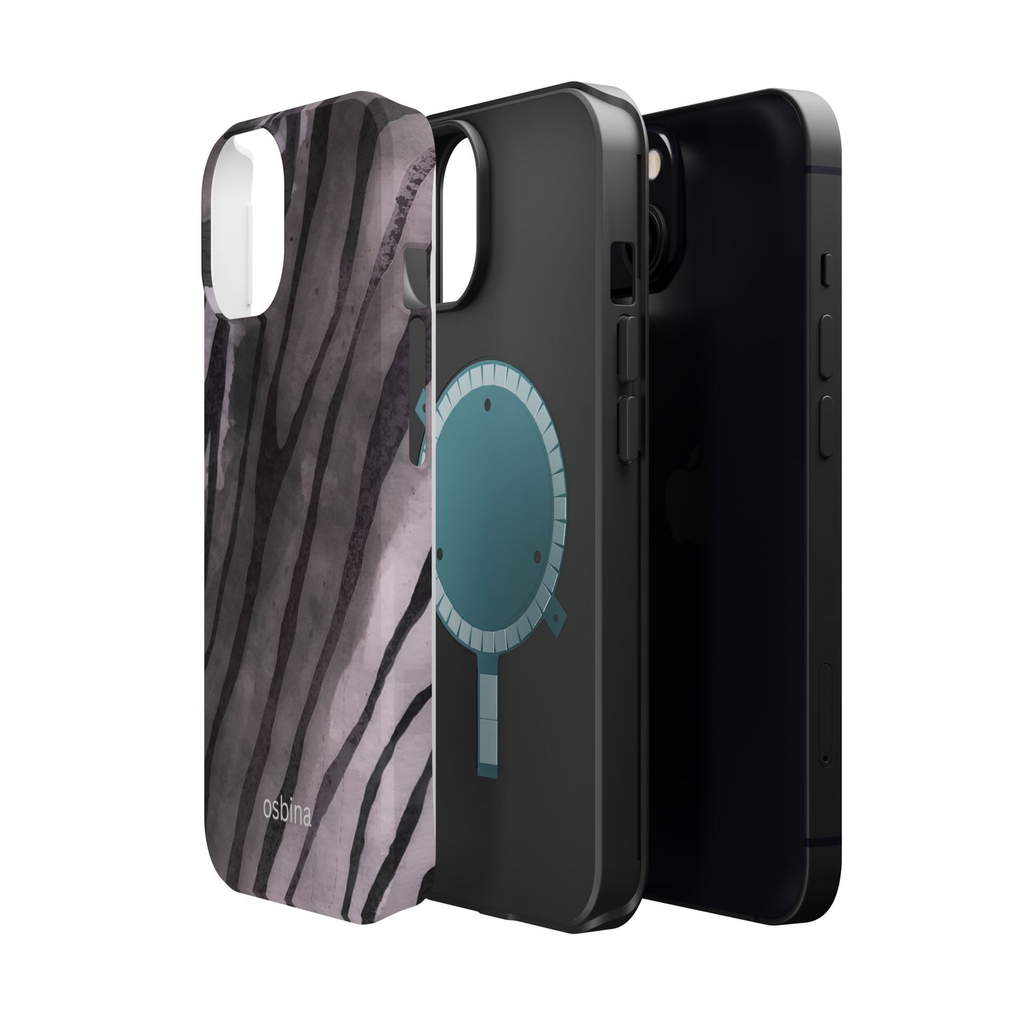 osbina | MagSafe Compatible for iPhone | Stripes on Point — The Muted Gray + Black Tiger Case | The Season Collective