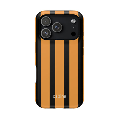 osbina | MagSafe Compatible for iPhone | The Statement Stripe Case in Black + Orange | The Season Collective