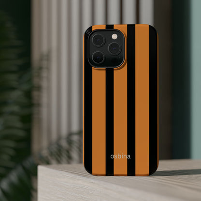 osbina | MagSafe Compatible for iPhone | The Statement Stripe Case in Black + Orange | The Season Collective