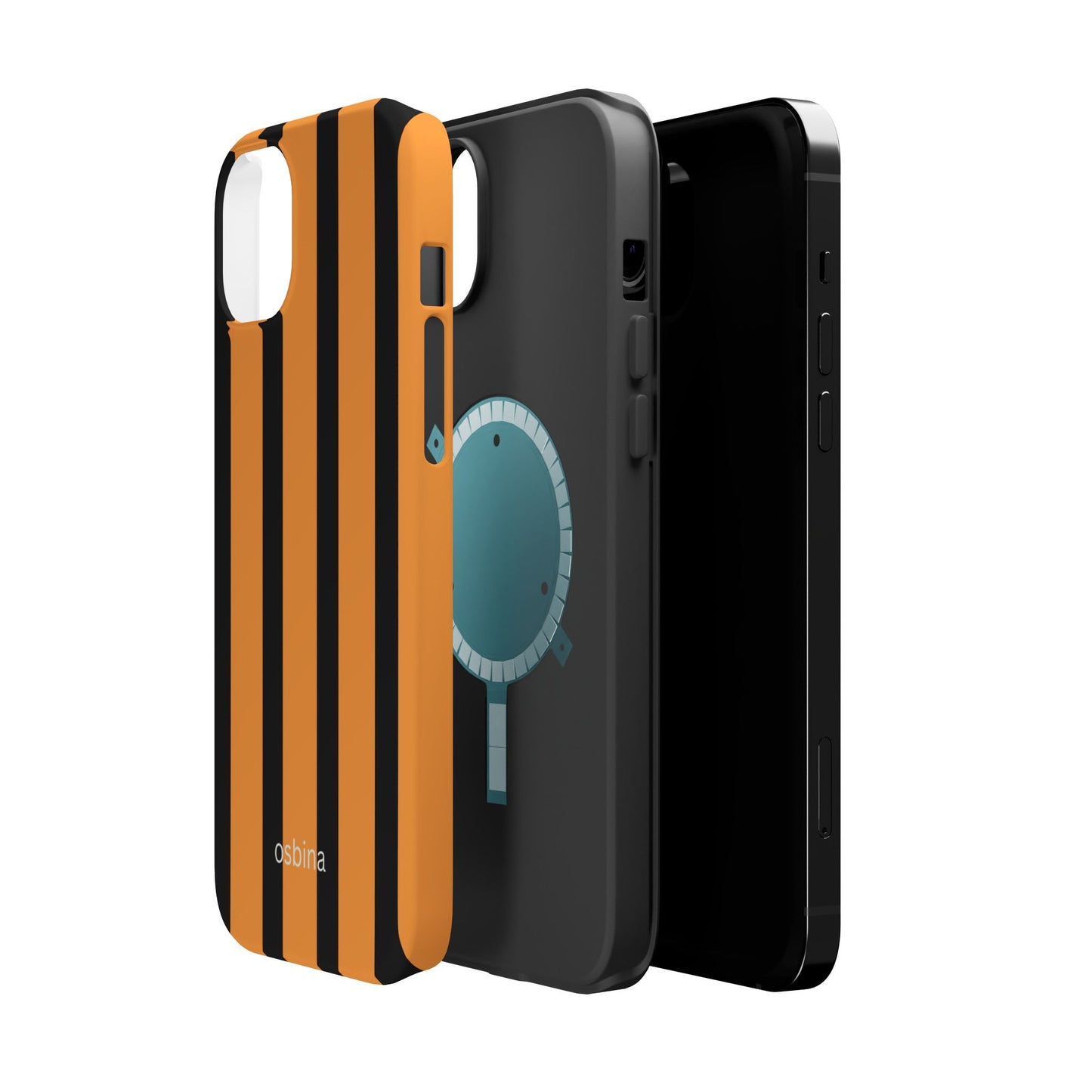 osbina | MagSafe Compatible for iPhone | The Statement Stripe Case in Black + Orange | The Season Collective