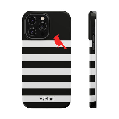 osbina | MagSafe compatible for iPhone | Redbird Edition Thinking of You Phone Case Black & White Stripe | Inspired By Collection