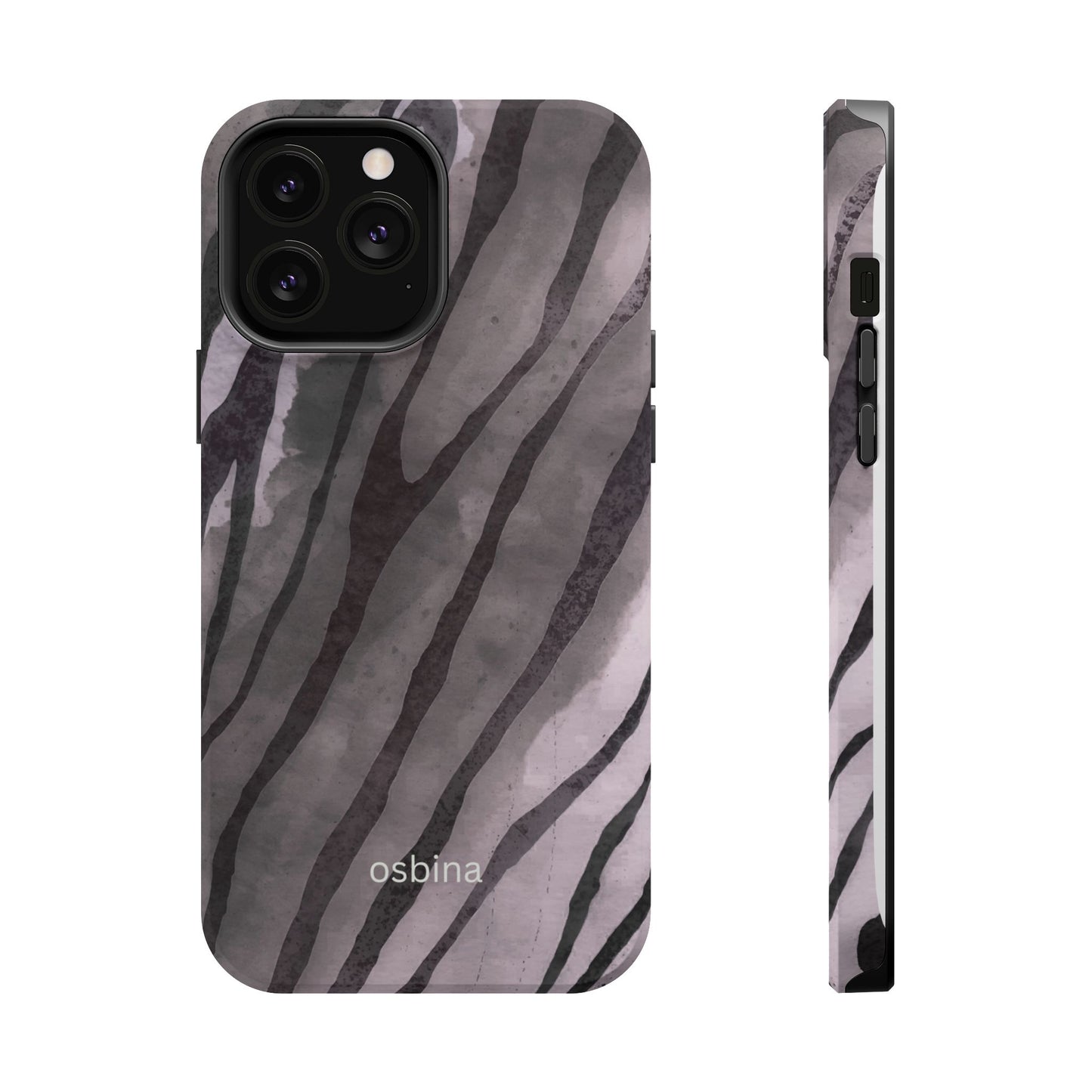 osbina | MagSafe Compatible for iPhone | Stripes on Point — The Muted Gray + Black Tiger Case | The Season Collective