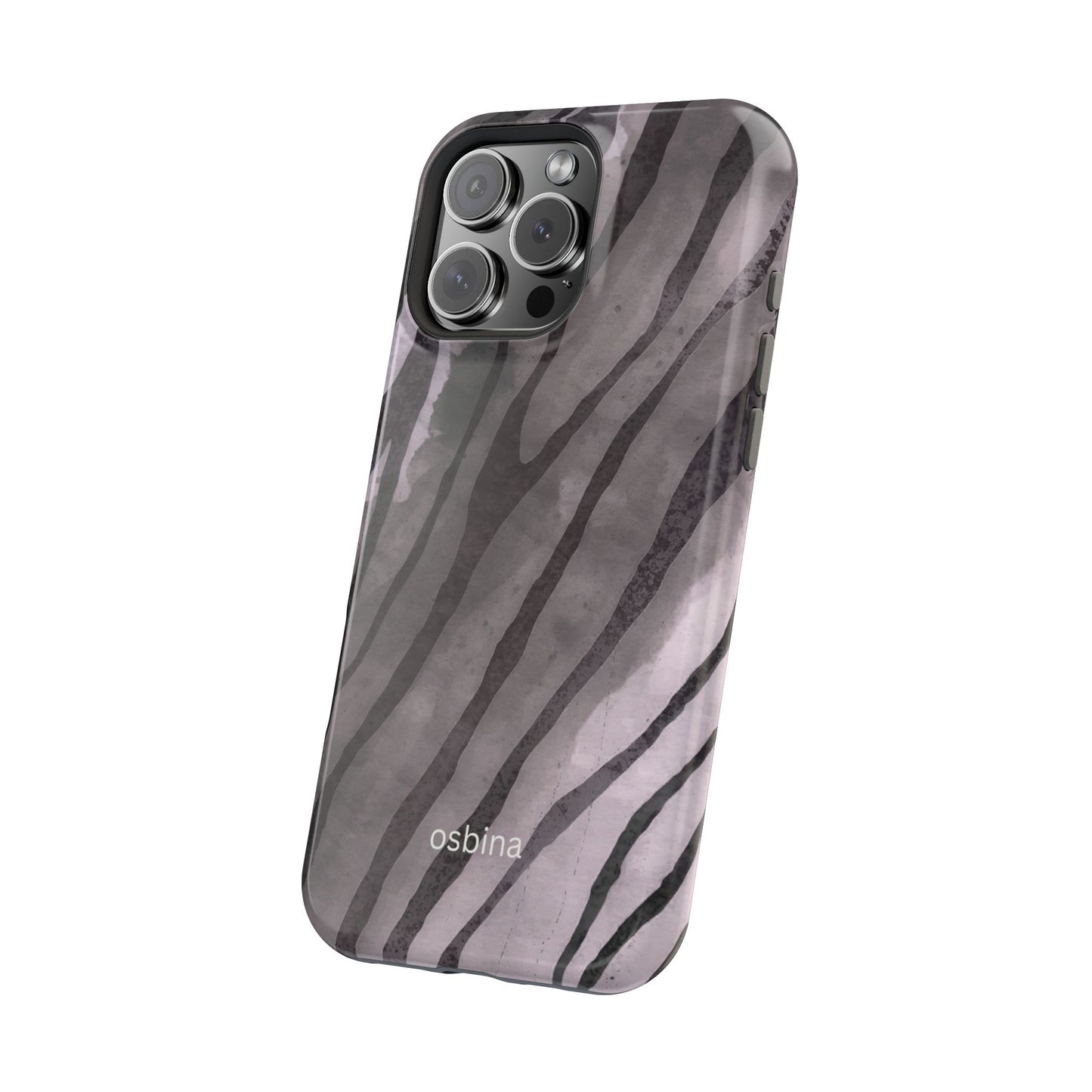 osbina | MagSafe Compatible for iPhone | Stripes on Point — The Muted Gray + Black Tiger Case | The Season Collective