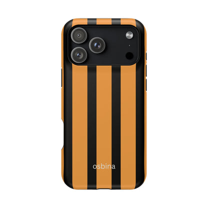 osbina | MagSafe Compatible for iPhone | The Statement Stripe Case in Black + Orange | The Season Collective