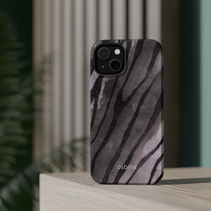 osbina | MagSafe Compatible for iPhone | Stripes on Point — The Muted Gray + Black Tiger Case | The Season Collective