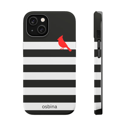 osbina | MagSafe compatible for iPhone | Redbird Edition Thinking of You Phone Case Black & White Stripe | Inspired By Collection