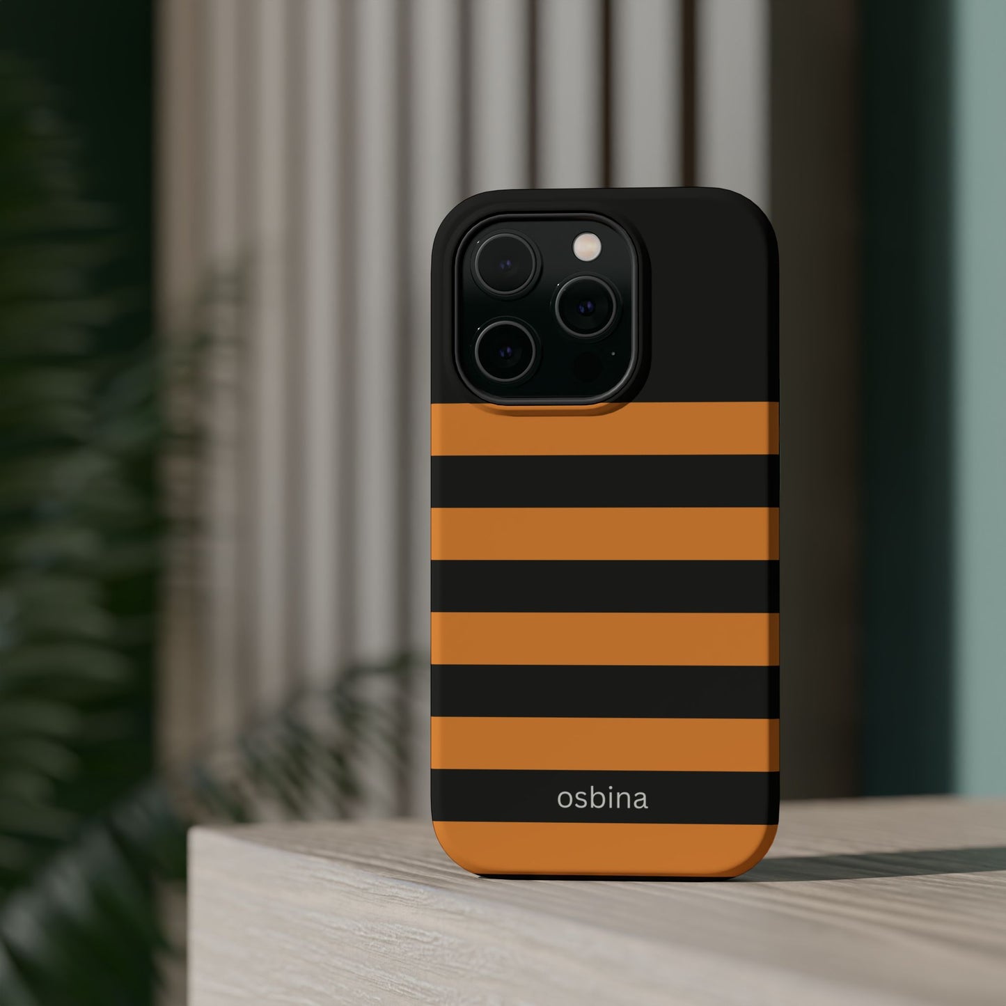 osbina | MagSafe Compatible for iPhone | The Horizon Stripe Case in Black + Orange | The Season Collective