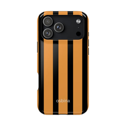 osbina | MagSafe Compatible for iPhone | The Statement Stripe Case in Black + Orange | The Season Collective