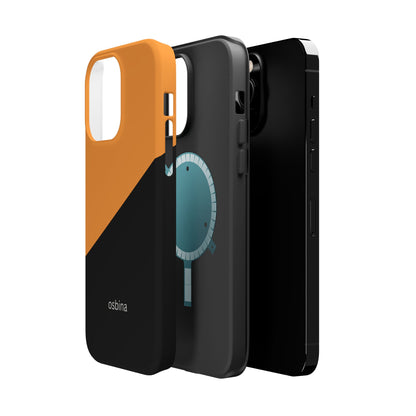 osbina | MagSafe Compatible for iPhone | Bold Moves Only — The Orange + Black Split Diagonal Case | The Season Collective