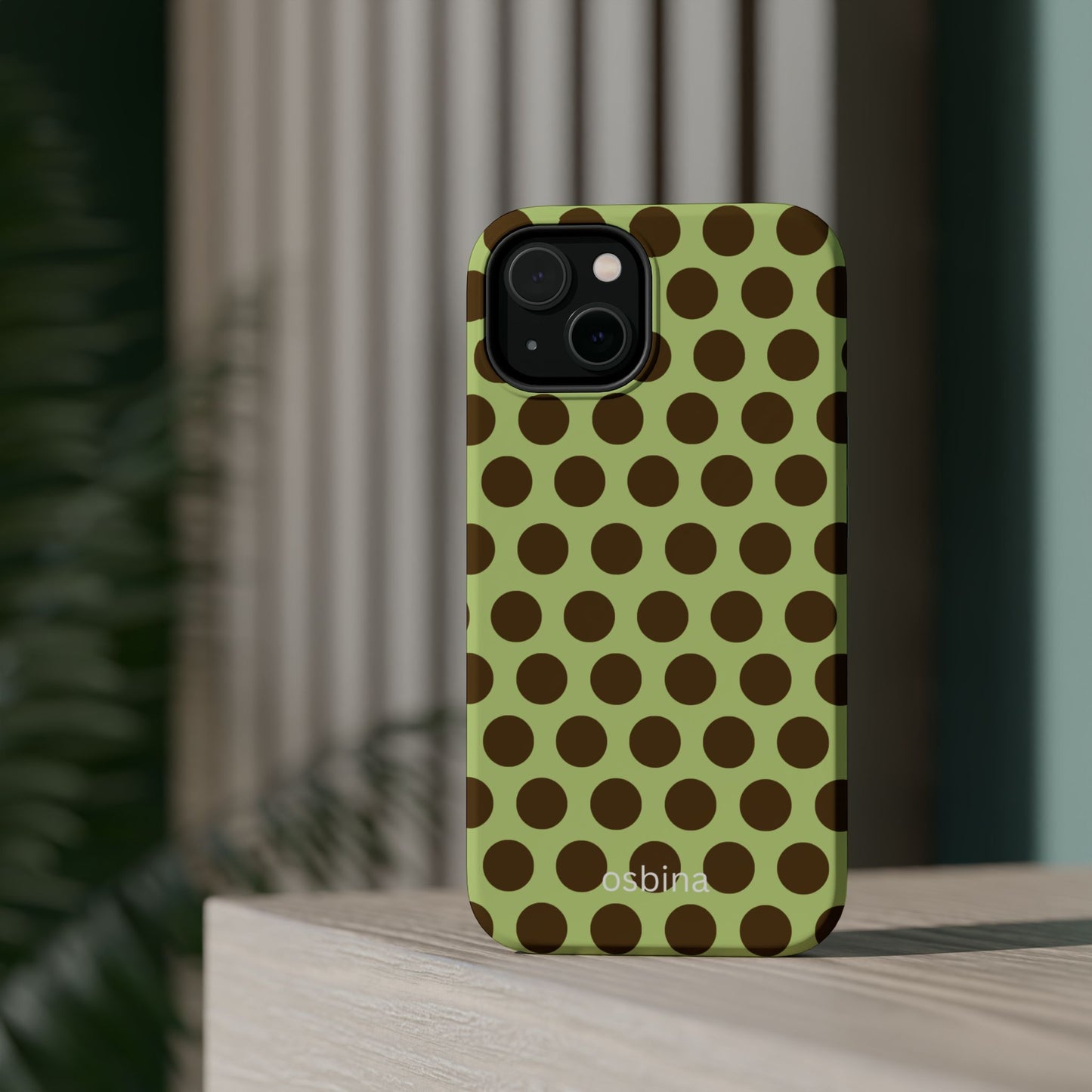 osbina | MagSafe compatible for iPhone | Chartreuse Cocoa Dots Phone Case | Color Edit Collection