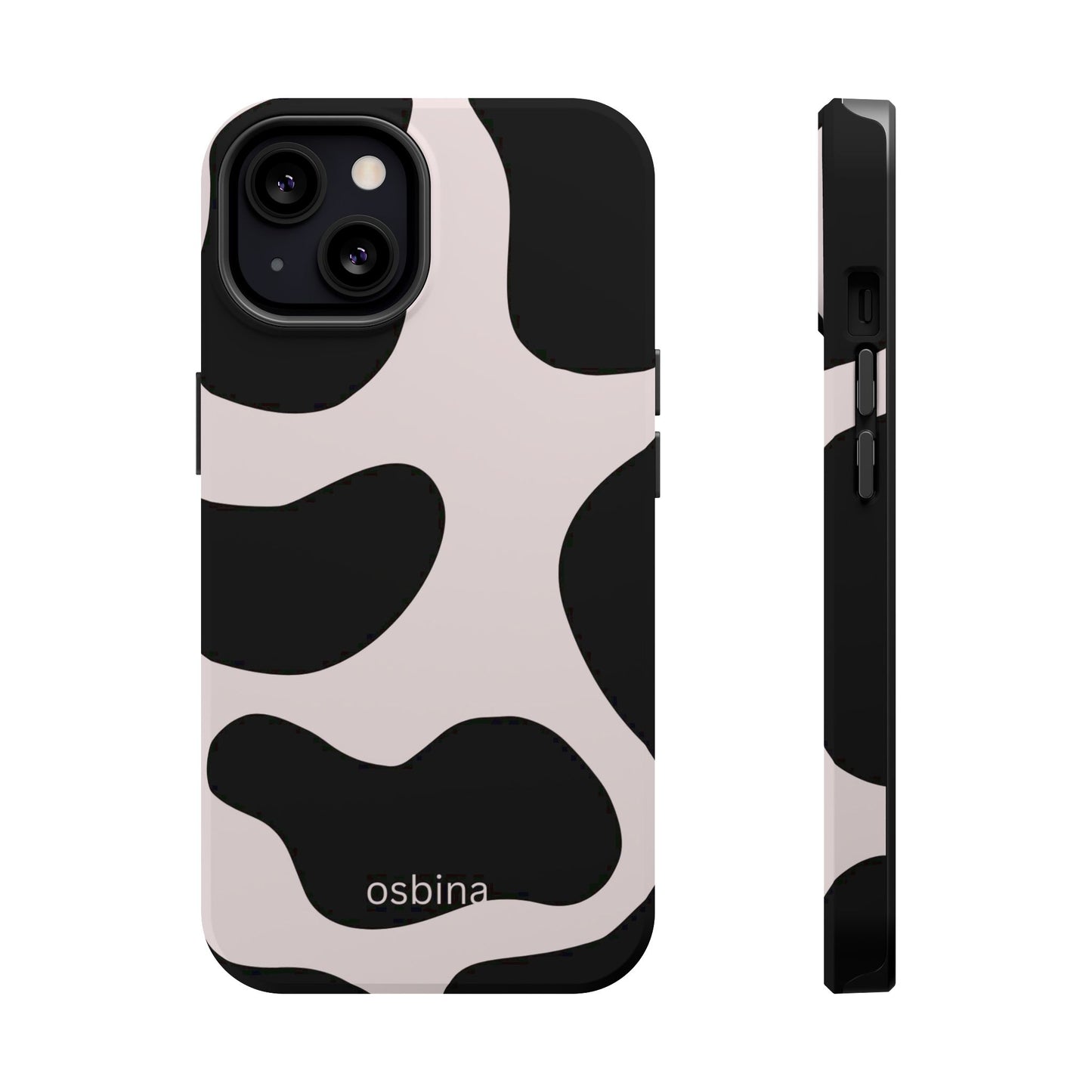 osbina | MagSafe compatible for iPhone | Prairie Chic Pink & Black Cow Print Phone Case | Modern Muse Collection