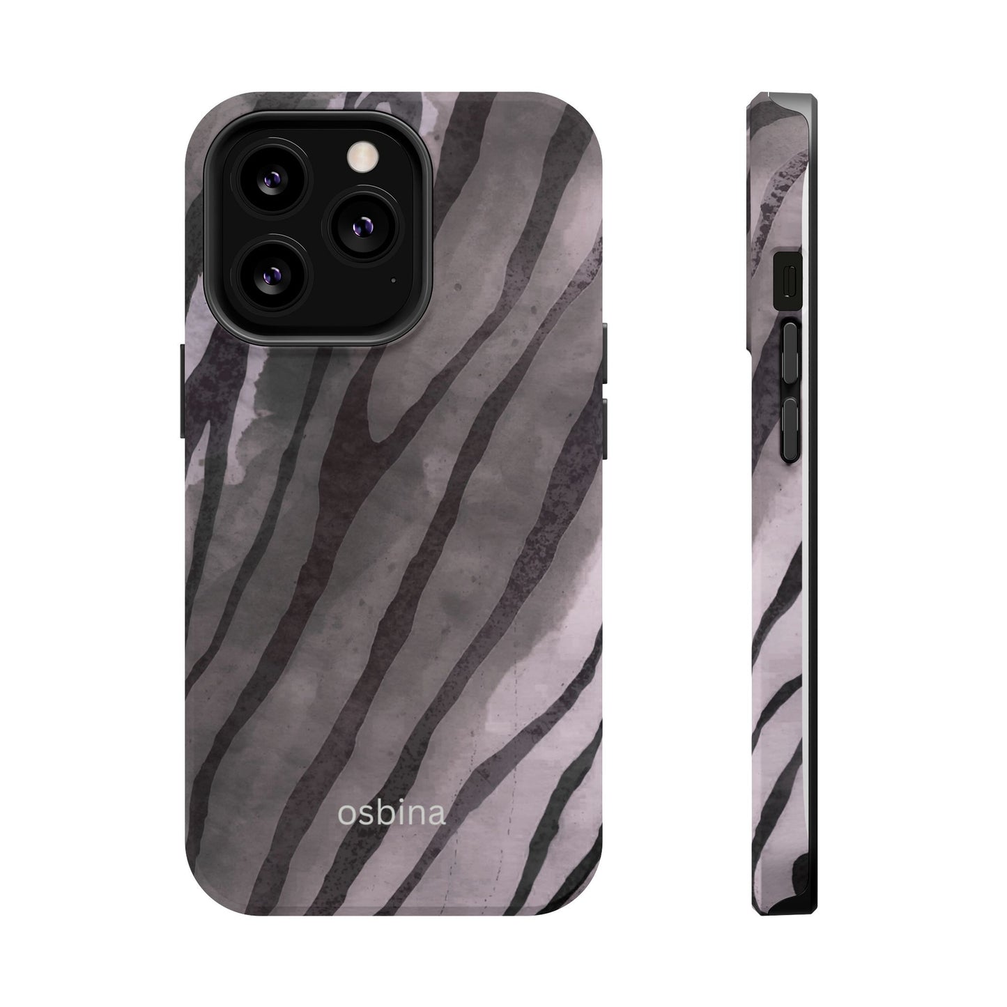 osbina | MagSafe Compatible for iPhone | Stripes on Point — The Muted Gray + Black Tiger Case | The Season Collective